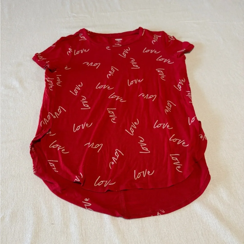 Old Navy Red Love Print Girl's Short Sleeve Tee Size Large or 10/12